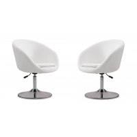 Manhattan Comfort 2-AC036-WH Hopper White and Polished Chrome Faux Leather Adjustable Height Chair (Set of 2)